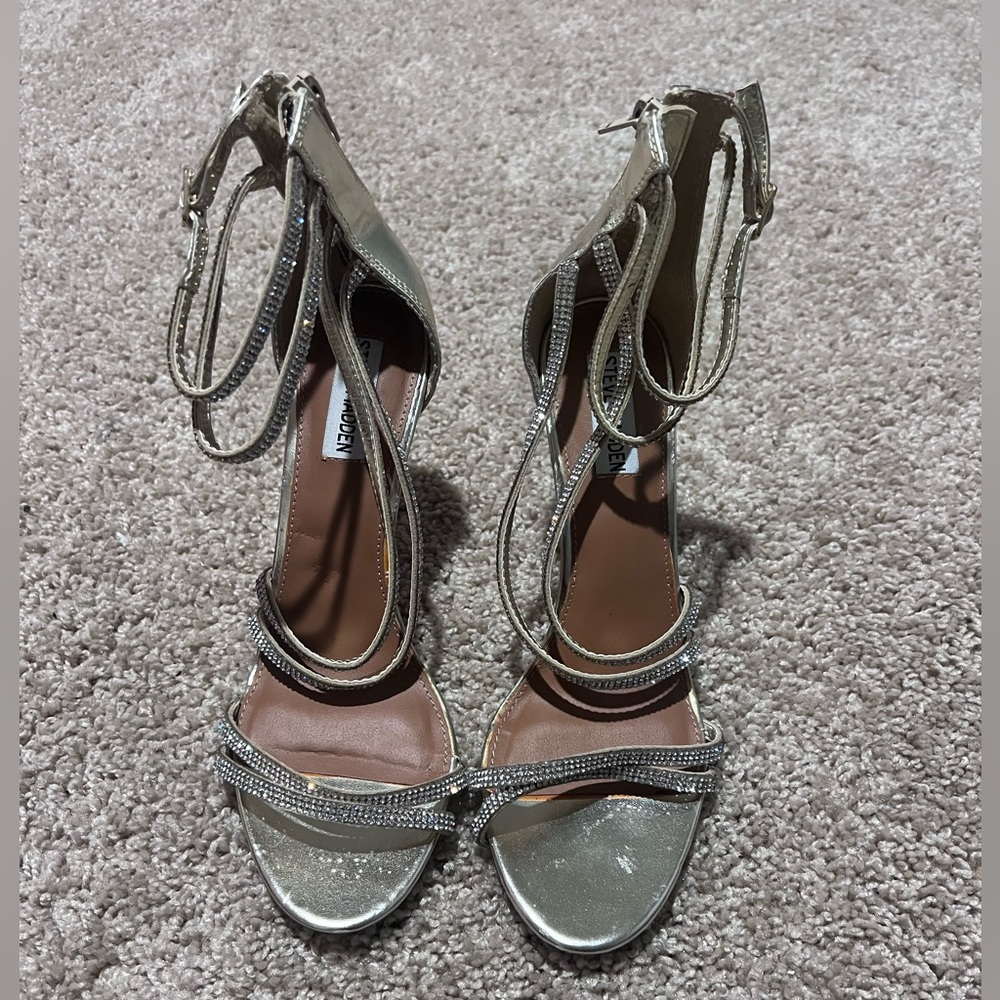 steve madden rhinestone metallic heels